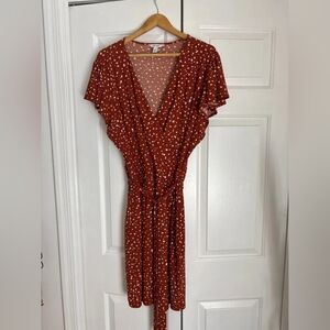 Women's Rust Polka Dot Wrap Dress - Unbranded